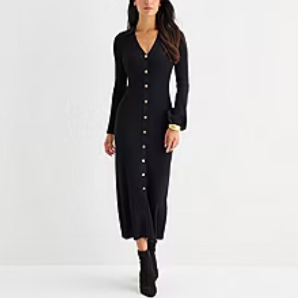 ShopEvelynne Black Long Sleeve Button Dress